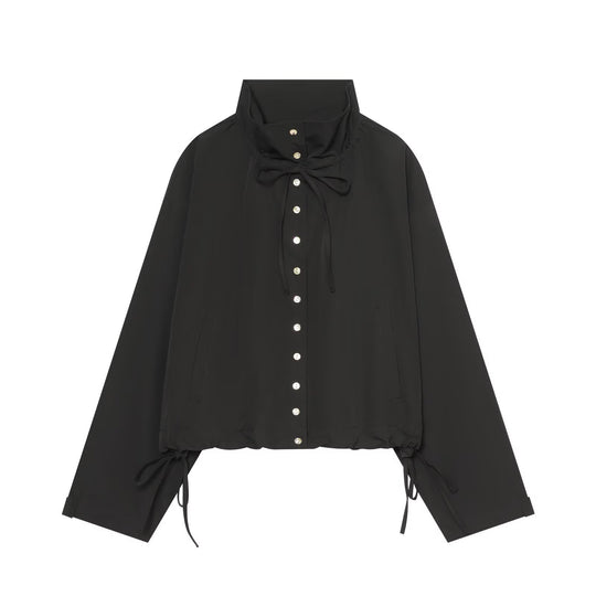Damen Kurzer Cropped-Blouson mit hohem Stehkragen, Knopfleiste und Tunnelzugsaum Nord Taschen