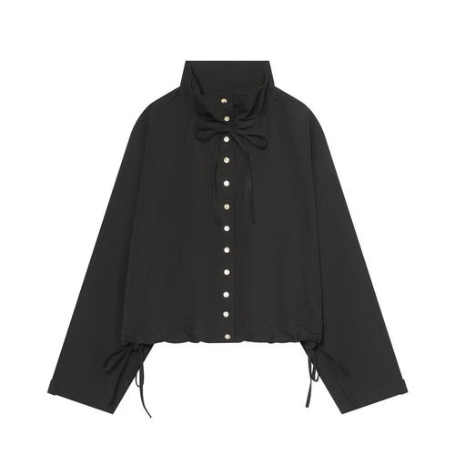 Damen Kurzer Cropped-Blouson mit hohem Stehkragen, Knopfleiste und Tunnelzugsaum Nord Taschen