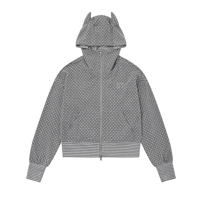 Damen Kapuzen‑Sweatjacke mit Reißverschluss, Ohr‑Applikation und Allover‑Pünktchen Nord Taschen