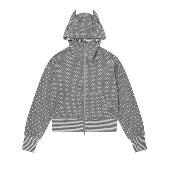 Damen Kapuzen‑Sweatjacke mit Reißverschluss, Ohr‑Applikation und Allover‑Pünktchen Nord Taschen