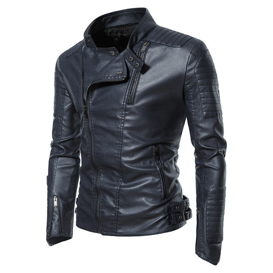 Herren Slim-Fit Bikerblouson aus Kunstleder mit gesteppter Schulter- und Ärmelpasse Nord Taschen