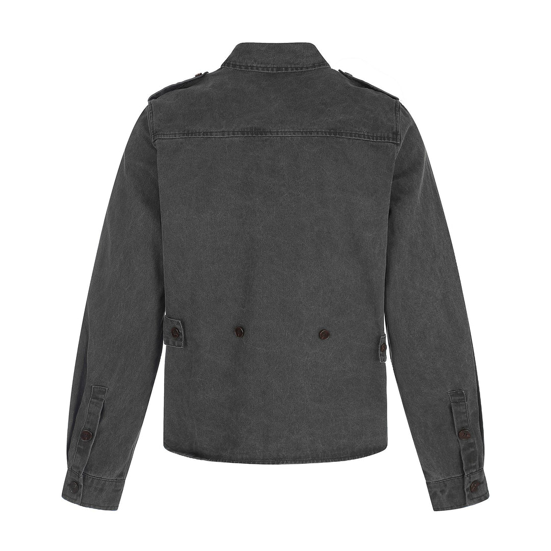 Herren Hemdjacke aus gewaschenem Denim mit Pattentaschen und Schulterklappen Nord Taschen