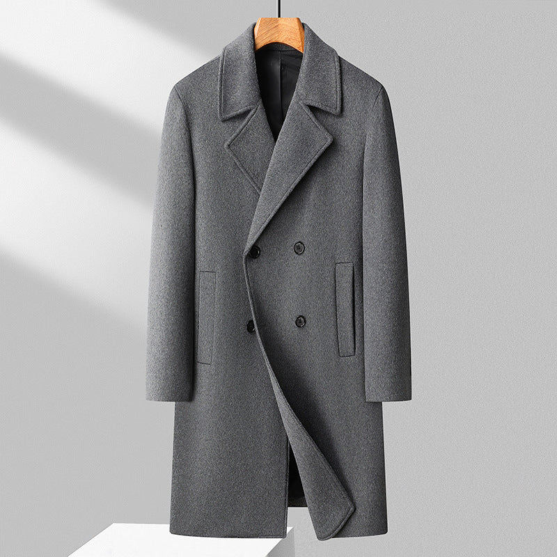 Herren Langer Wollmix-Übermantel im minimalistischen Schnitt mit Reverskragen und verdeckten Eingrifftaschen Nord Taschen