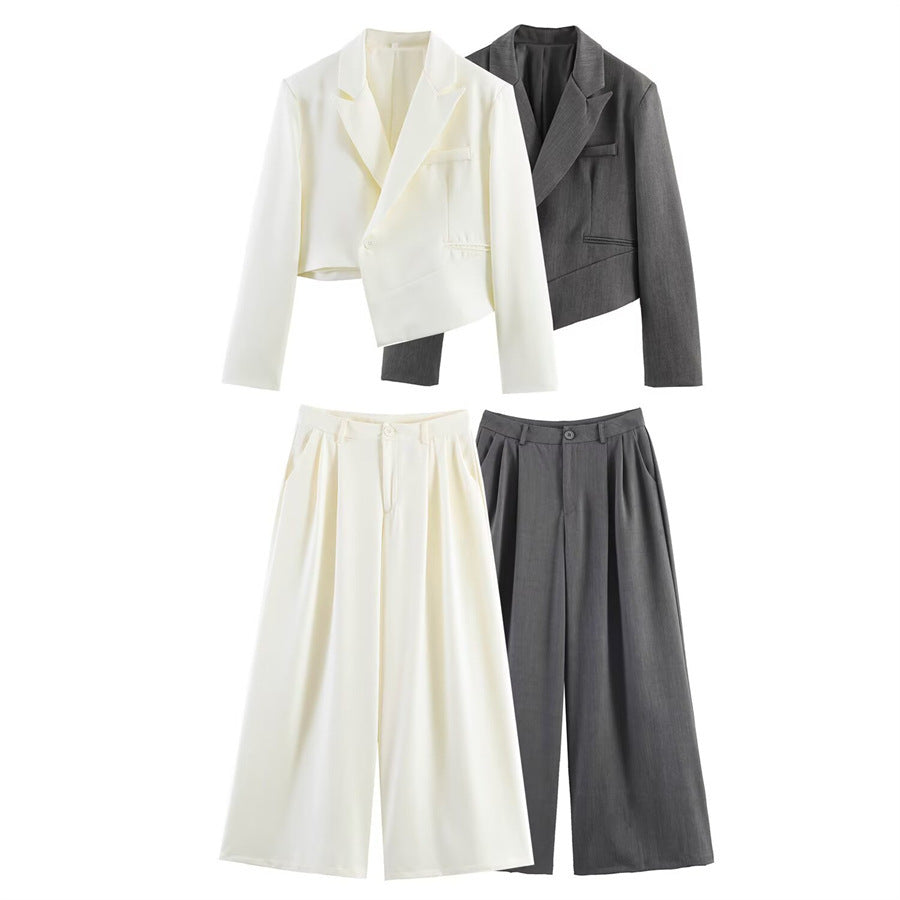 Damen Asymmetrischer Cropped-Blazer mit schräger Saumlinie und Reverskragen Nord Taschen