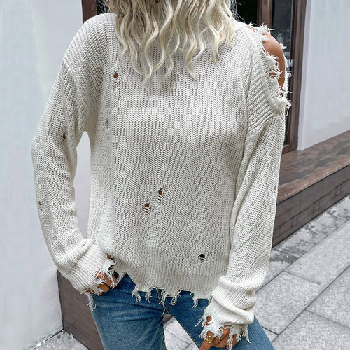 Damen Lässiger Oversized Pullover mit Lochdetails Nord Taschen