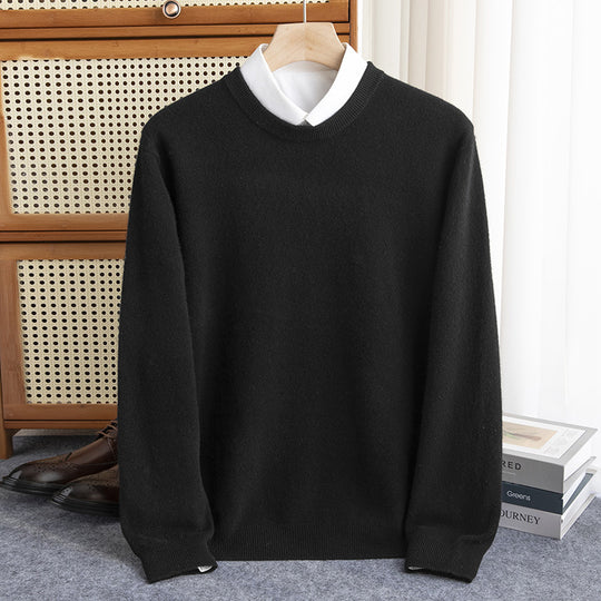 Herren Schlichter Rundhals-Feinstrickpullover kaschmirähnliche Haptik mit gerippten Abschlüssen Nord Taschen