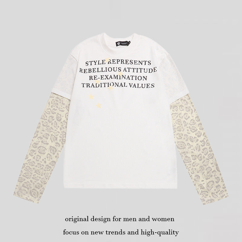 Damen Lagen-Langarmshirt mit Kontrastärmeln im Leo-Muster und Statement-Print Nord Taschen