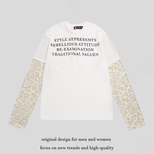 Damen Lagen-Langarmshirt mit Kontrastärmeln im Leo-Muster und Statement-Print Nord Taschen