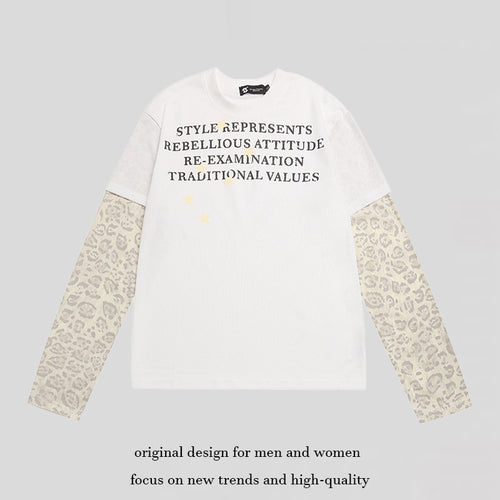 Damen Lagen-Langarmshirt mit Kontrastärmeln im Leo-Muster und Statement-Print Nord Taschen
