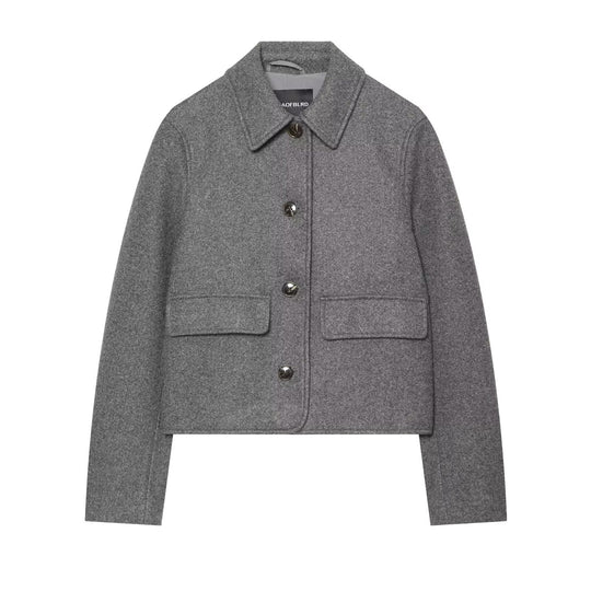 Damen Kurzjacke aus Wollmix mit Hemdkragen, aufgesetzten Pattentaschen und kastiger Cropped‑Silhouette Nord Taschen