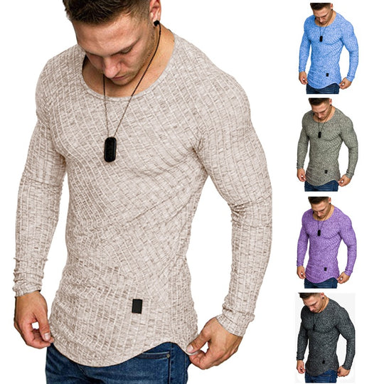 Herren Enganliegender Strukturstrick‑Langarmpullover mit Rundhals Nord Taschen