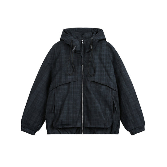 Unisex Oversize Utility Kapuzenjacke mit Karomuster und Kordelzug Nord Taschen
