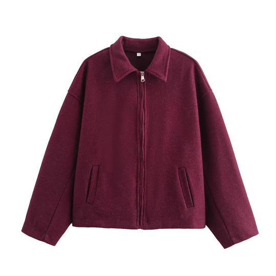 Damen Oversize Wollmix-Boxyjacke mit durchgehendem Reißverschluss und Eingrifftaschen Nord Taschen