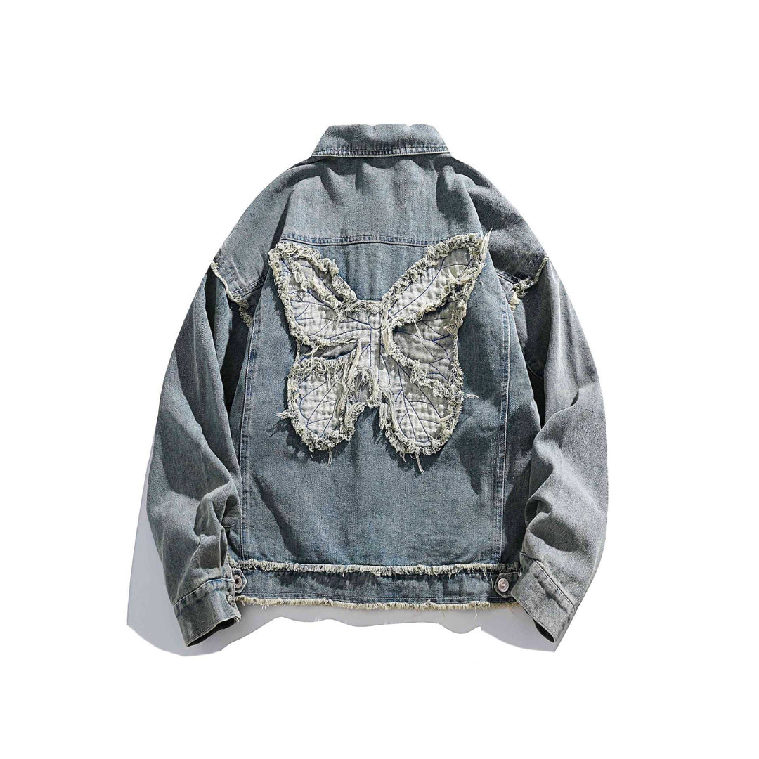 Unisex Oversize Denim-Blousonjacke mit Fransenabschlüssen und Utility-Taschen Nord Taschen