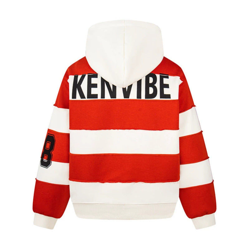 Damen Gestreifter Kapuzenpullover im Oversize-Sportstyle mit College‑Print Nord Taschen