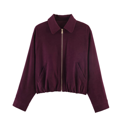 Damen Kurze Boxy‑Jacke aus Velourslederimitat mit Reißverschluss und Gummisaum Nord Taschen