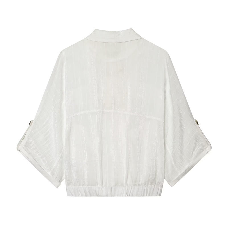 Damen kastige Overshirt-Jacke taillenkurz mit 3/4-Ärmeln und goldknöpfen Nord Taschen