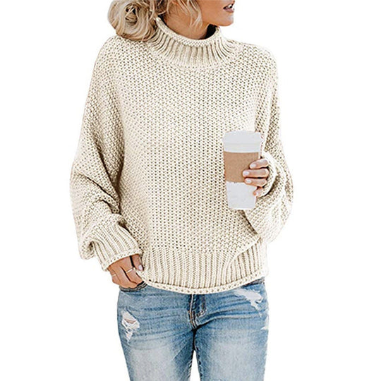 Damen Baumwoll-Strickpullover mit hohem Kragen