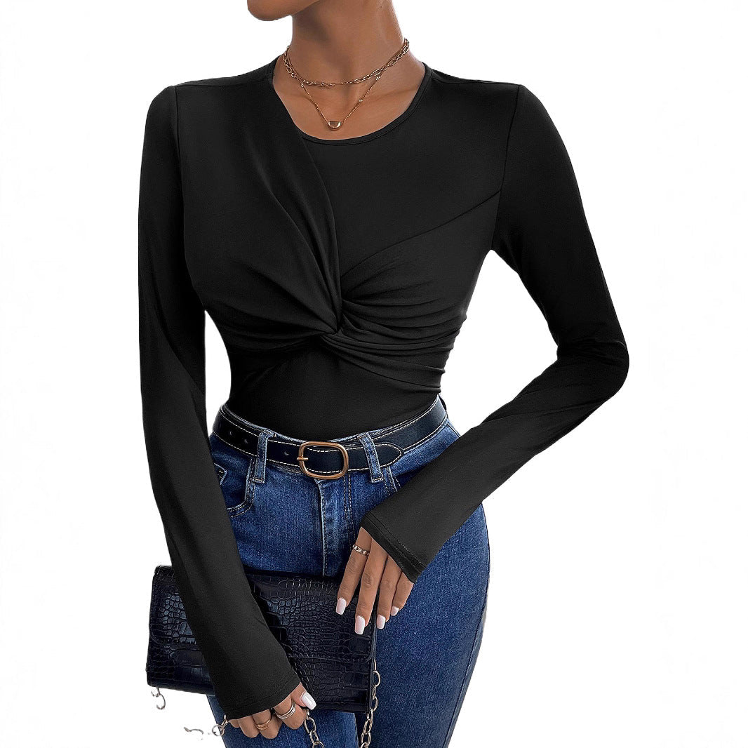 Damen Figurbetontes Langarmshirt mit Twist-Detail und Rundhalsausschnitt Nord Taschen