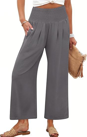 Damen Weite Culotte-Hose mit elastischem Bund und Falten