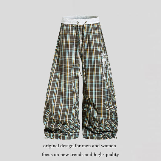 Damen Karierte Culotte-Palazzo-Hose mit elastischem Komfortbund und verstellbarem Ballon-Saum Nord Taschen
