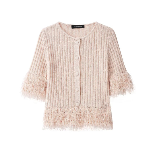 Damen Bouclé-Cardigan mit Fransenärmeln und verdeckter Knopfleiste Nord Taschen
