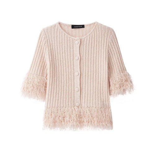 Damen Bouclé-Cardigan mit Fransenärmeln und verdeckter Knopfleiste Nord Taschen