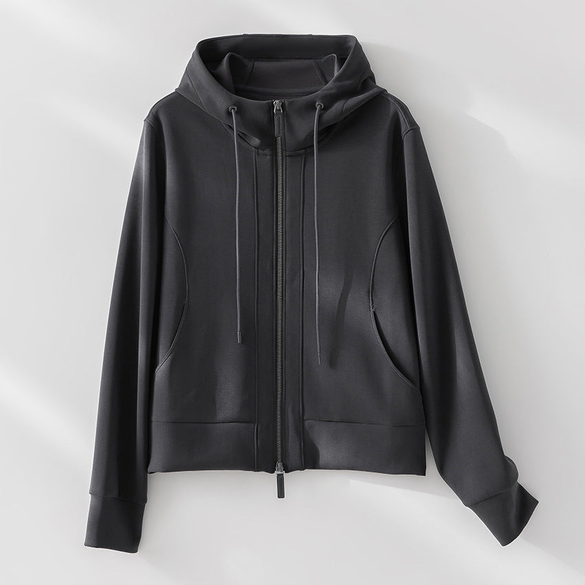 Damen Leichte Kapuzenjacke aus feinem Frottee mit taillierter Silhouette und Zwei-Wege-Reißverschluss Nord Taschen