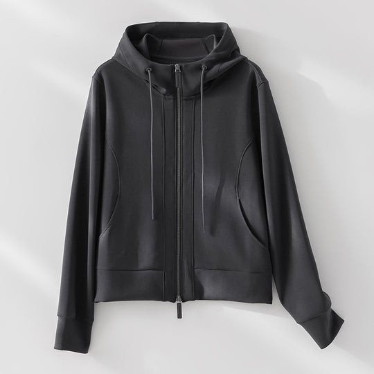 Damen Leichte Kapuzenjacke aus feinem Frottee mit taillierter Silhouette und Zwei-Wege-Reißverschluss Nord Taschen