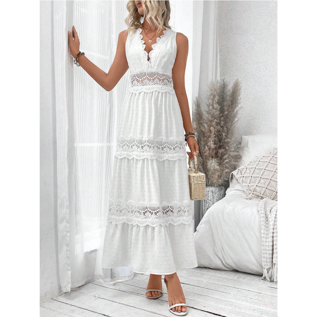 Damen Langes, elegantes Maxikleid mit Spitzenakzenten und Volants