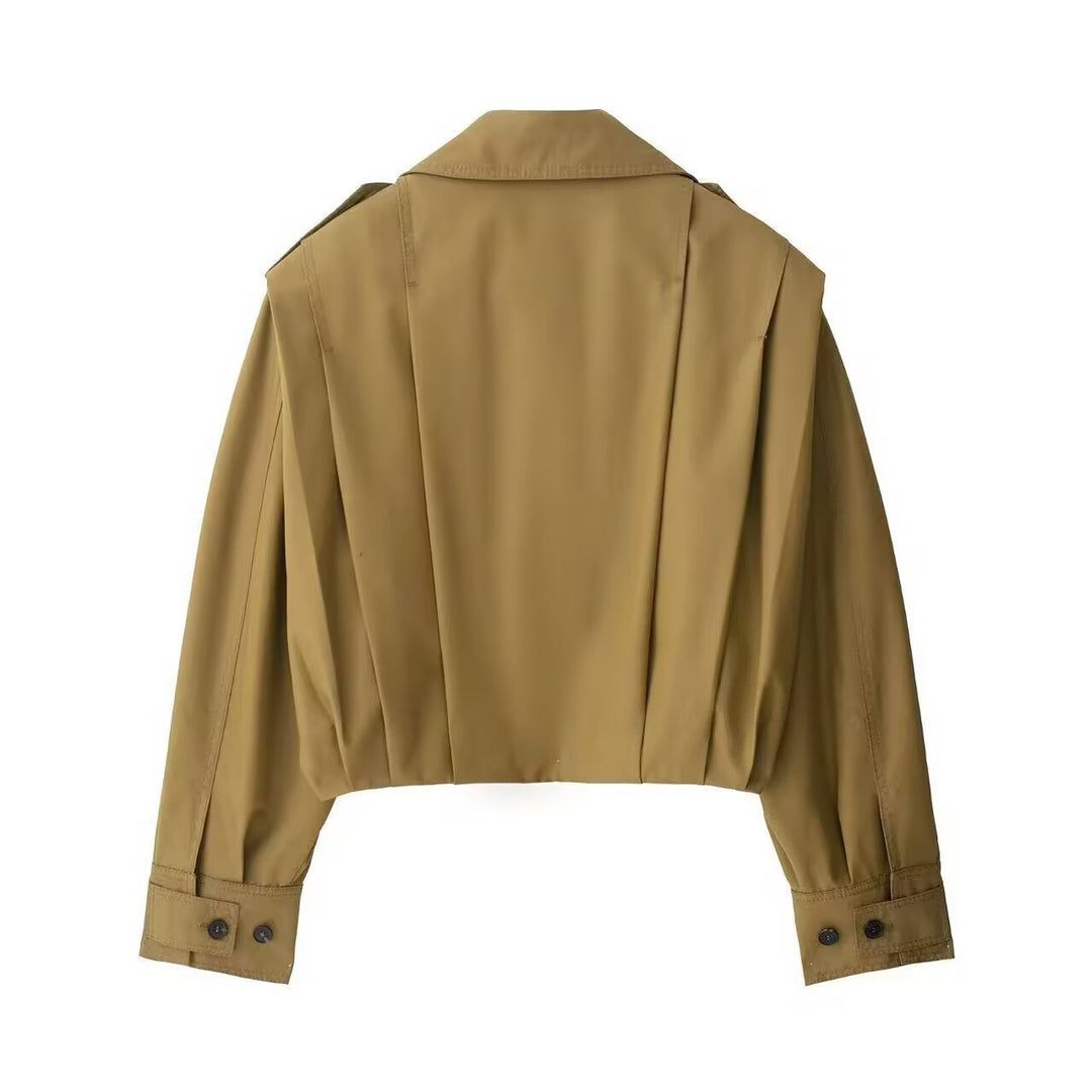 Damen Kurze Oversize-Trenchjacke im Cropped-Schnitt mit Schulterklappen und Plissée-Ärmeln Nord Taschen