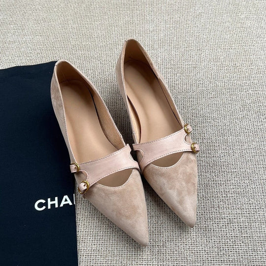 Damen elegante spitze Ballerina-Schuhe mit dekorativen Riemen und Schnallen