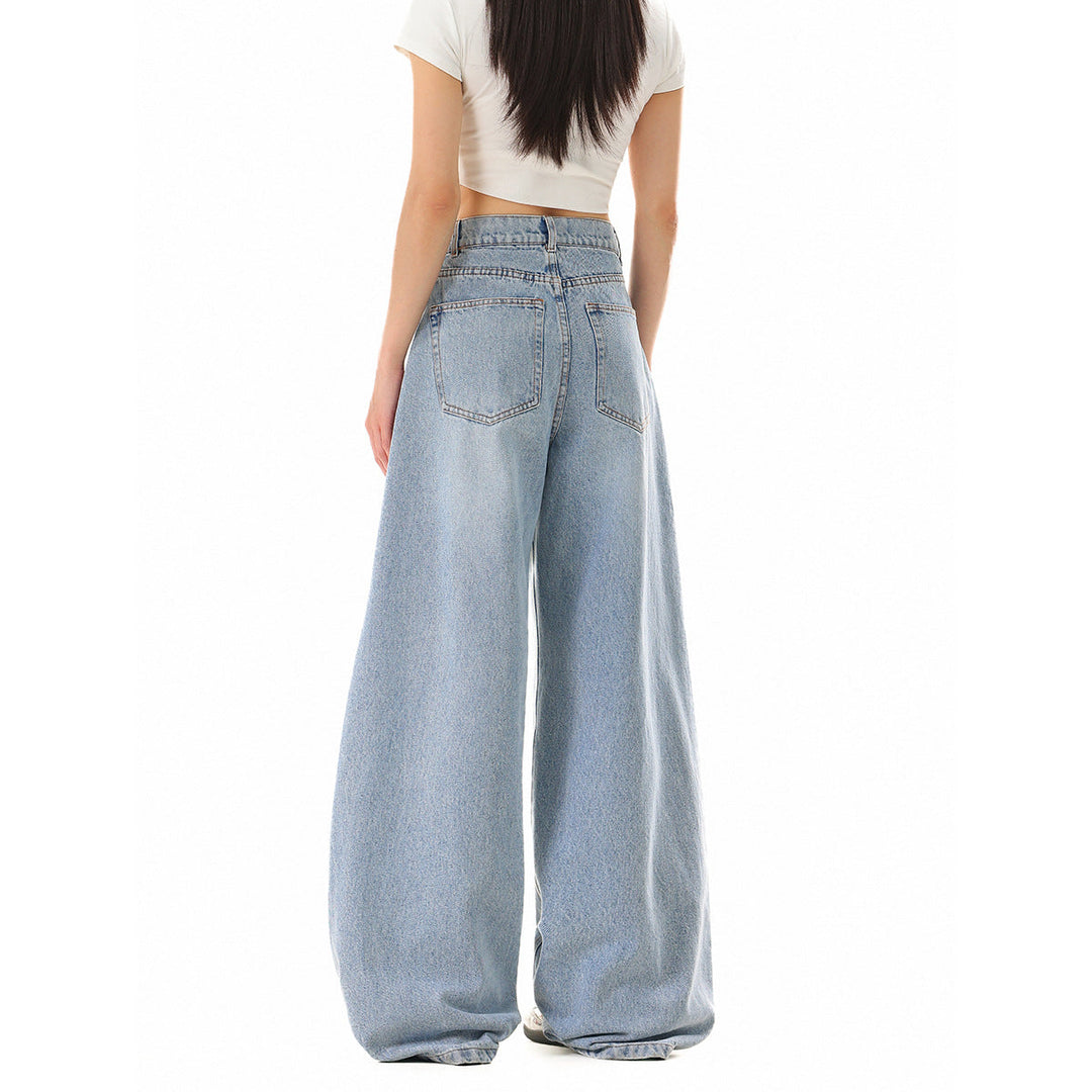 Damen Weite Cropped-Denim Culotte mit hoher Taille und Karottenform Nord Taschen