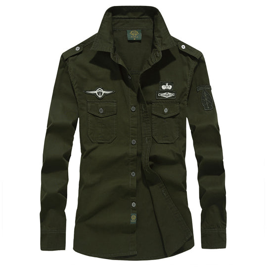 Herren  militärisch inspiriertes Utility-Hemd aus Baumwollmix mit Epauletten, Brusttaschen und Emblem-Patches Nord Taschen