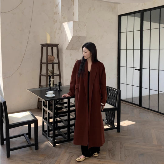 Damen Oversized Wollmantel mit klassischem Reverskragen Nord Taschen