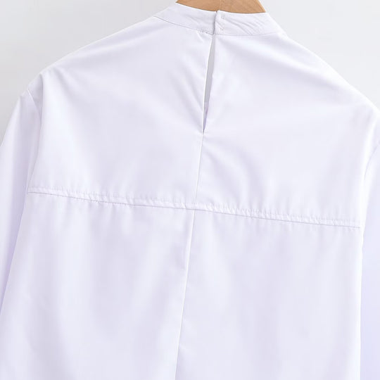 Damen Seidige Schluppenbluse mit Zierschal und verlängertem Rückensaum Nord Taschen