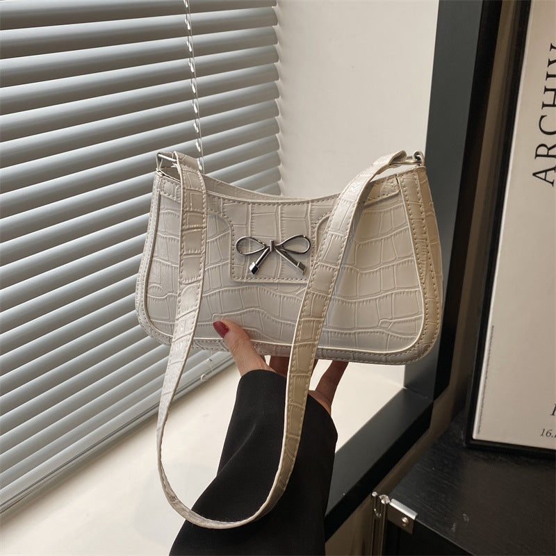 Damen elegante Handtasche mit Krokodilprägung und Schleifendetail Nord Taschen