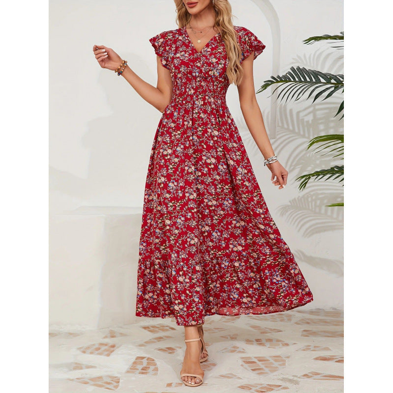 Damen Maxikleid mit floralem Design und voluminösen Ärmeln