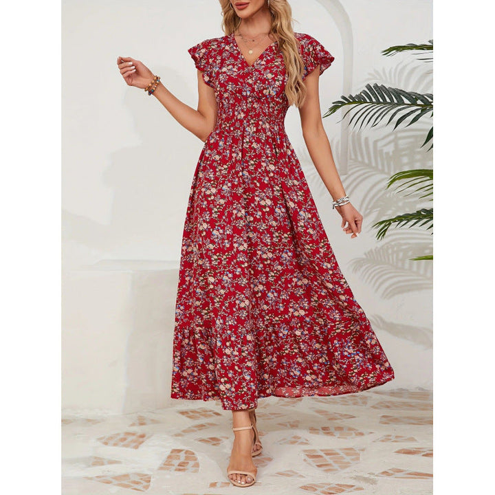 Damen Maxikleid mit floralem Design und voluminösen Ärmeln