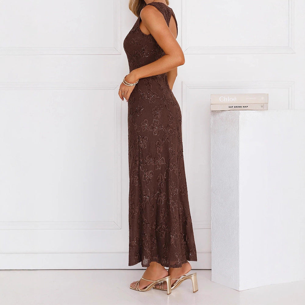 Damen Elegantes Maxikleid mit floralen Spitzenapplikationen Nord Taschen