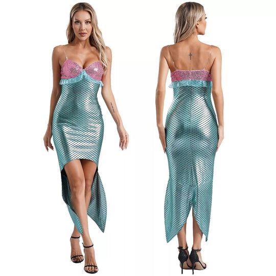 Damen Glamouröses Meerjungfrau-Kleid mit asymmetrischem Saum und schimmerndem Oberteil Nord Taschen