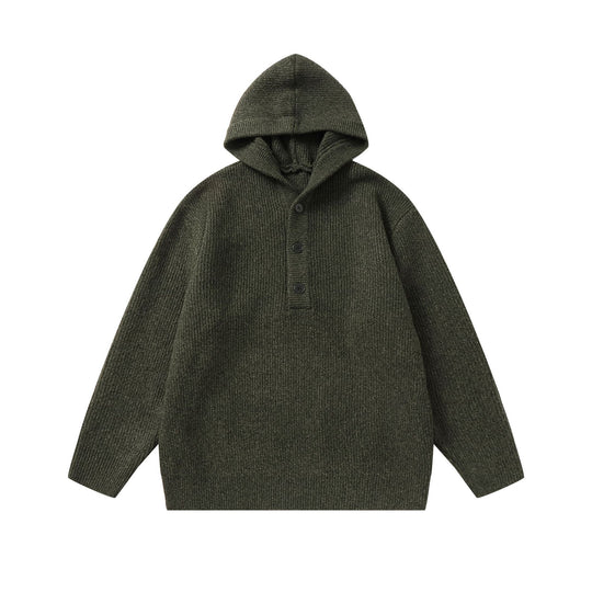 Unisex Gerippter Strick-Hoodie mit Halbknopfblende und Oversize-Schnitt Nord Taschen
