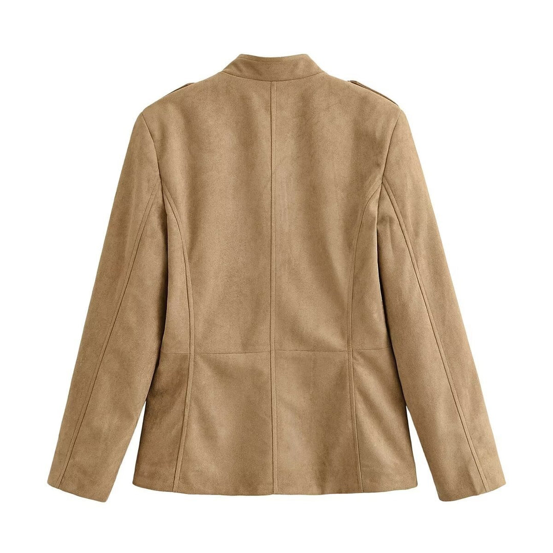 Damen taillierte Safari-Jacke in Velourslederoptik mit Pattentaschen Nord Taschen