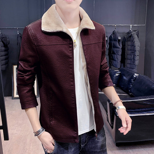 Herren schmal geschnittenes Kunstleder Blouson mit strukturiertem Finish und Teddykragen Nord Taschen