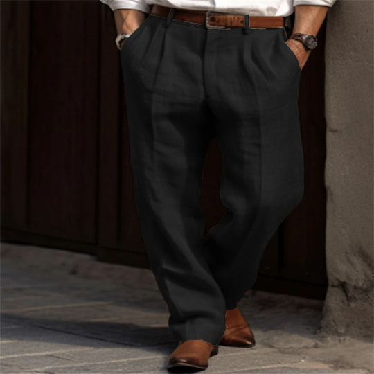 Herren Bundfalten-Leinenchino mit hohem Bund weitem Bein und klassischem Seitentaschenschnitt Nord Taschen