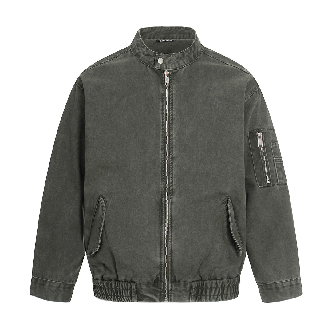 Herren kurz geschnittene Vintage‑Wasch Bomberjacke im Boxy‑Cut mit Stehkragen und Ärmel‑Reißverschluss Nord Taschen