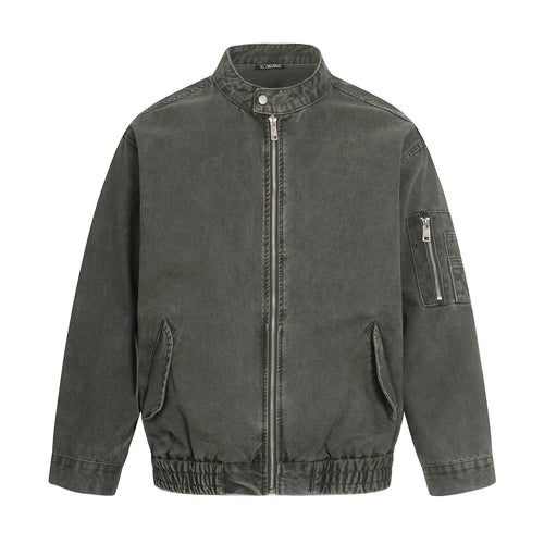 Herren kurz geschnittene Vintage‑Wasch Bomberjacke im Boxy‑Cut mit Stehkragen und Ärmel‑Reißverschluss Nord Taschen