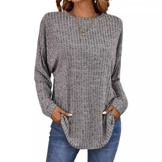 Damen Oversized Struktur-Strickpullover mit Rundhals und Eingrifftaschen Nord Taschen