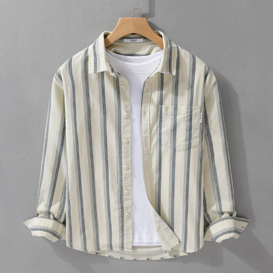 Herren Freizeithemd im Overshirt‑Stil aus leichtem Baumwollmix mit vertikalen Streifen Nord Taschen
