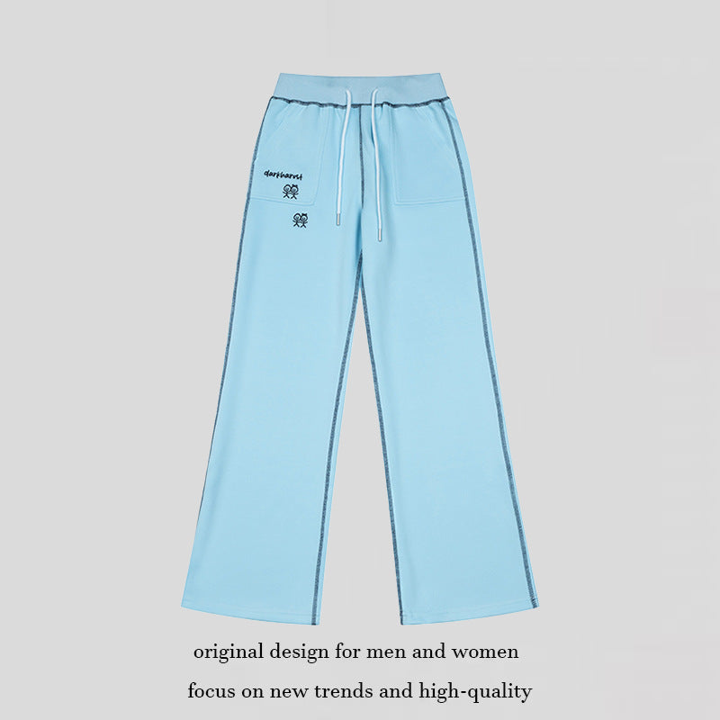 Damen Weite Lounge-Hose mit hohem Bund, Kordelzug und Kontrastnaht Nord Taschen